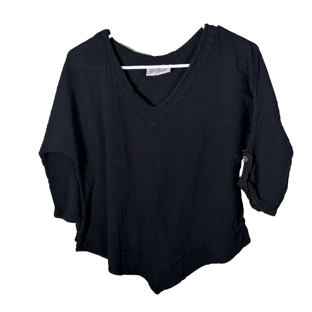 Cottonways Shirt Women's Size 1 V-Neck 3/4 Sleeve Textured Top Casual Cotton